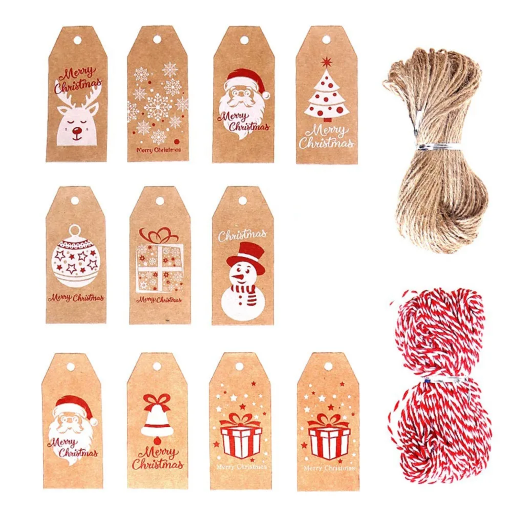 100 Pieces Of 10 Styles Of Christmas Kraft Paper Gift Tag Hanging With 100 Foot Cotton Thread (1)