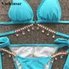 New 2022 Bling Diamond Halter Bikini Female Swimsuit Women Swimwear Two-pieces Bikini set Bather Bathing Suit Swim Lady V2325 ► Photo 3/6