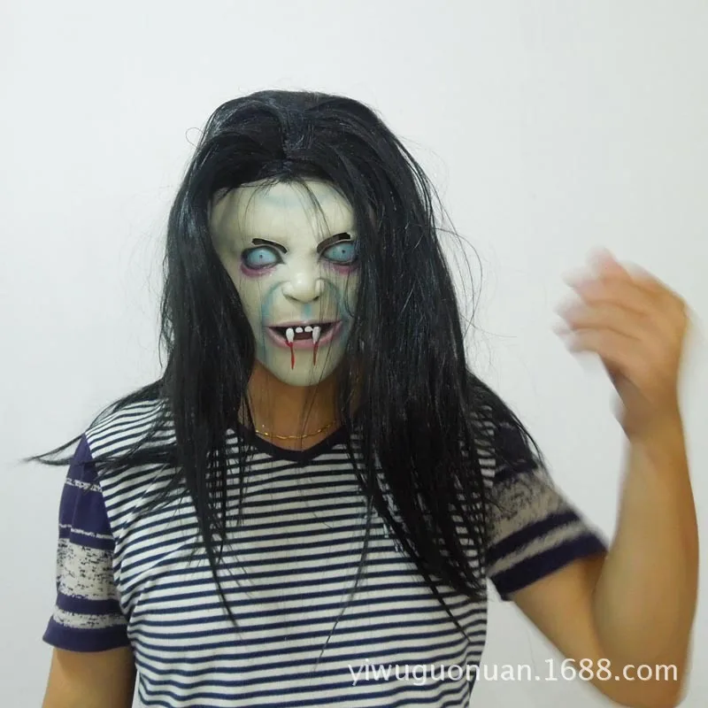 Halloween Horror Grudge Sadako Mask Ghosts Head Band Black Hair Witch Zombie Ghost Mask Wholesale