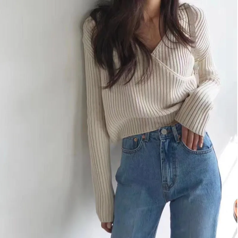 

TVVOVVIN Korean Style Fashion Women Sweater V-neck Autumn New 2019 Ladies Sweater Solid Color Casual Wild Knit Tops Female F266