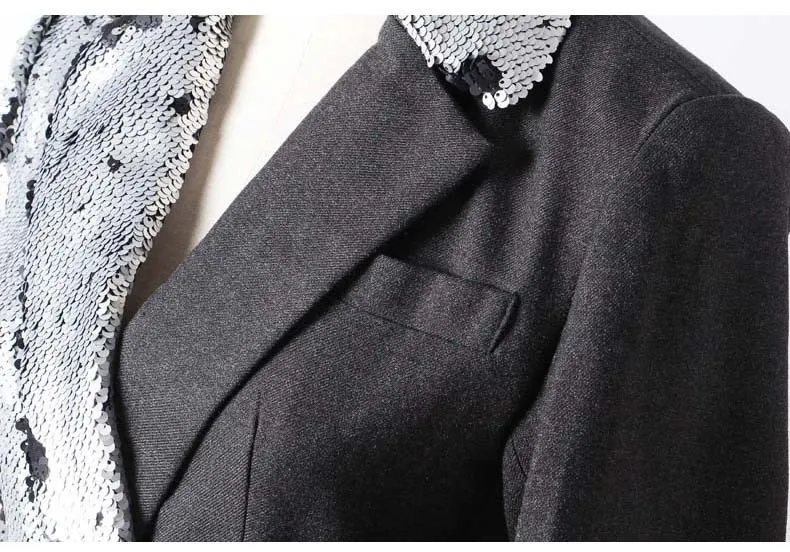 Autumn Women Sequins Patchwork Sashes Long Blazers High Street Fashion Notched Collar Lace Up Long Sleeve Casual Coats