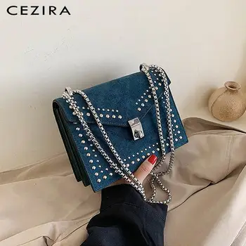 

CEZIRA Luxury PU Suede Leather Messenger Bags For Women Fashion Rivets Vegan Flap Crossbody Bags Ladies Chain Shoulder Handbags