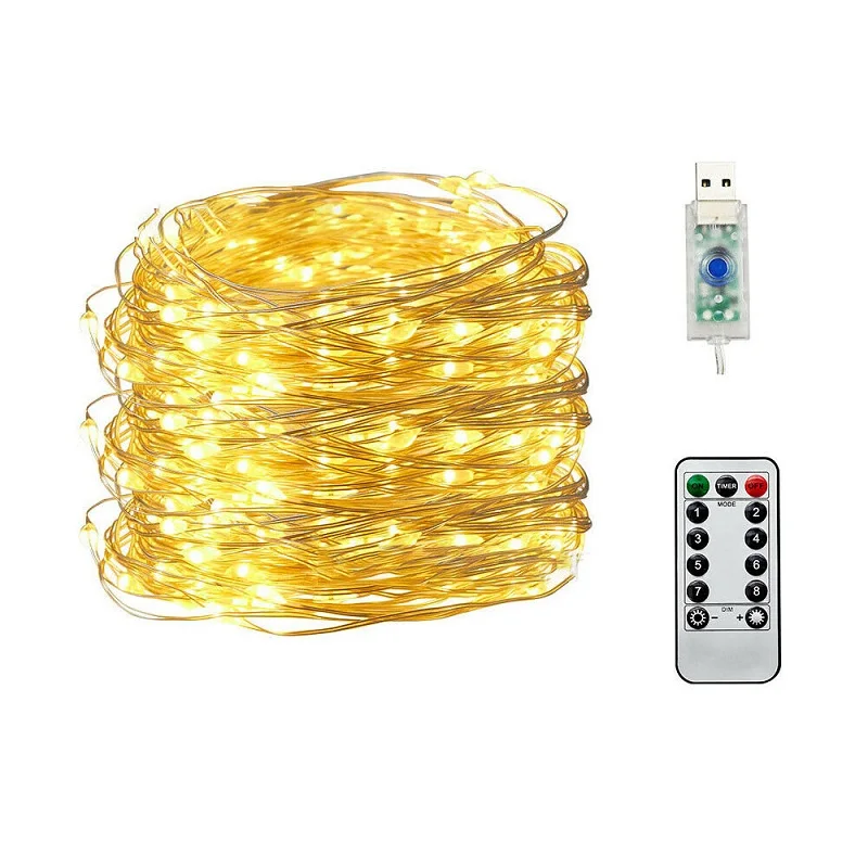 Warm White 50/100/200 светодиодный медный провод струнные огни USB плагин сказочные огни с пультом дистанционного управления 8 режимов огни Водонепроницаемый Таймер дистанционного управления - Испускаемый цвет: Warm White