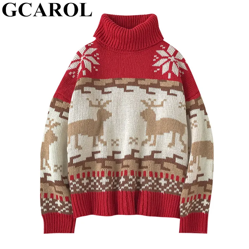GCAROL, новинка, зима, большой размер, Рождественский свитер с лосем, с заниженным плечом, Короткий трикотажный джемпер, плотная одежда, трикотажный пуловер