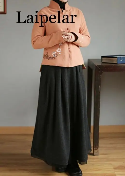 Laipelar Новая Осенняя Зимняя Толстая теплая шерстяная юбка женская черная винтажная длинная Макси-юбка с высокой талией трапециевидной формы