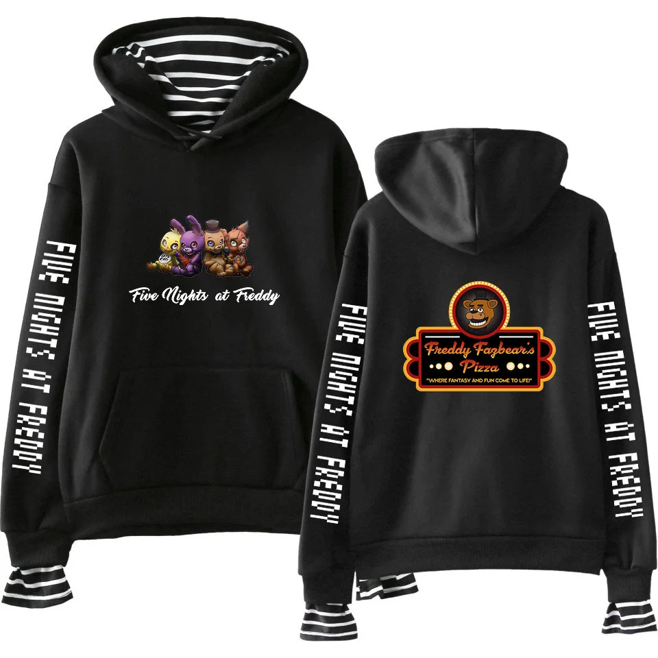 FNAF Five Nights At Freddy's Fake Two Pieces Hoodies Men Women Harajuku Sweatshirts Fashion Hip Hop Pullover Sportwear for Male FNAF Five Nights At Freddy's Fake Two Pieces Hoodies Men Women Harajuku Sweatshirts Fashion Hip Hop Pullover Sportwear for Male