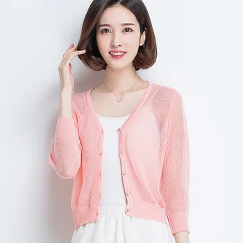 

Viscose Sweater Outdoor Cardigan Women's 2019 Summer Thin Section Short Coat Lou Airable Shirt 7 Points Sleeve Shawl