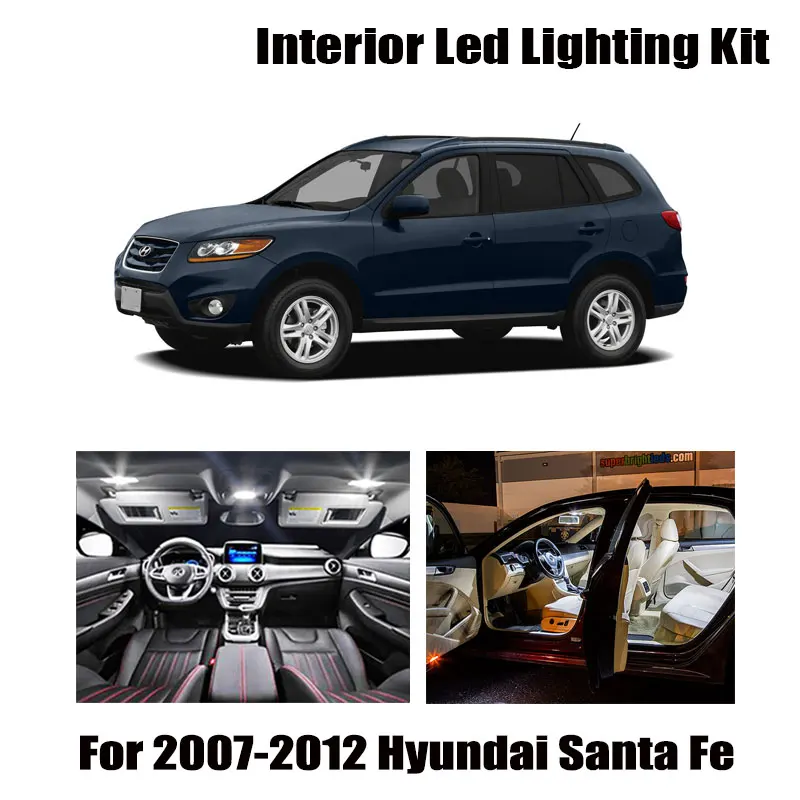 

13 лампочек, белая Фотокарта автомобиля, купол, интерьерный комплект для Hyundai Santa Fe 2007-2010 2011, грузоподъемность, Лицензионная лампа