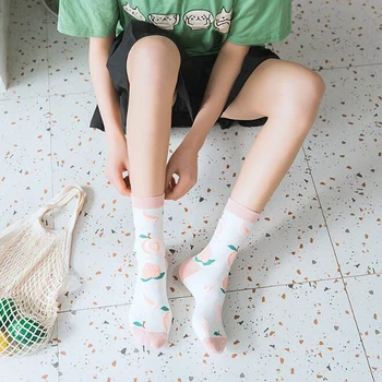 

Fashion Fruit Animal Spring Summer Cotton Short Women Socks Avocado Flamingo Food Print Harajuku Cute Funny Socks Female Meias