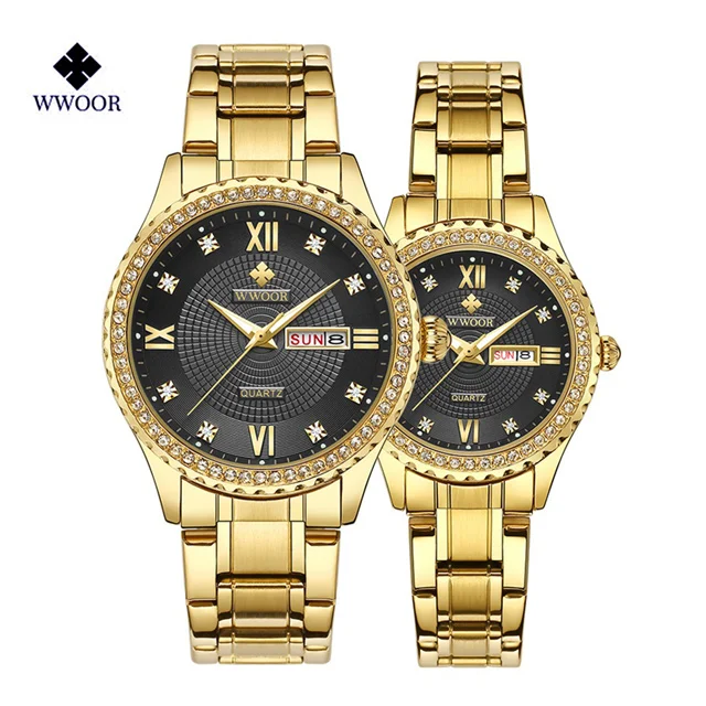gold black Парные часы мужские s часы лучший бренд класса люкс кварцевые часы женские часы женская одежда наручные часы мужские модные часы для влюбленных - Цвет: gold black