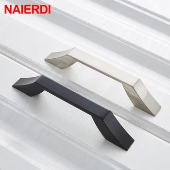 NAIERDI Black Cabinet Handles Knobs Zinc Alloy Door Kitchen Knobs Brushed Cabinet Pulls Drawer Modern Furniture Handle Hardware