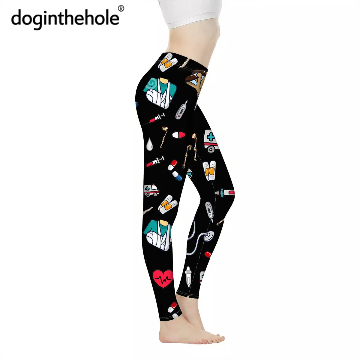 

Cartoon Nursing Design Women Fitness Gym Leggings Medicine Print Teen Girls Anti Cellulite Elastic Exercise Pants