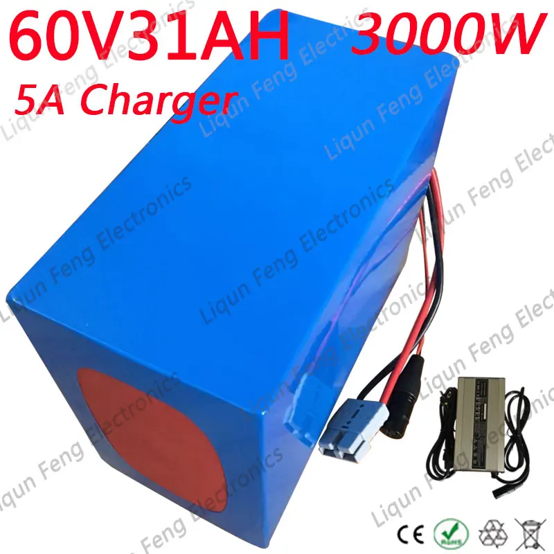 Cheap 60V Electric Bicycle Battery 60V 2000W 3000W Electric Scooter Battery 60V 30AH Lithium Battery Battery With 5A Charger Free duty 0