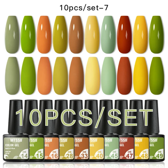 Mtssii 10Pcs/set Color Gel Nail Polish Set 100 Colors Semi Permanent UV Led Gel Varnish Soak Off Nail Lacquers Base Top Coat ZH15011 10PCS