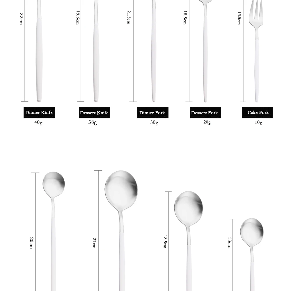 Description Picture 4 of itemMatte White Silver Cutlery Set Kitchen Dinnerware Set Restaurant Flatware Western Tableware Knife Fork Spoon Dessert Silverware