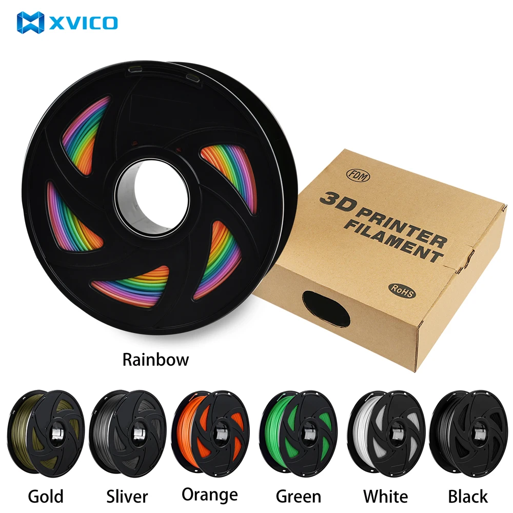XVICO3D принтер нить PLA 1,75 мм 1 кг/фунтов 3d пластик Радужный цвет расходные материалы материал 3D для RepRap Катушка черный оранжевый