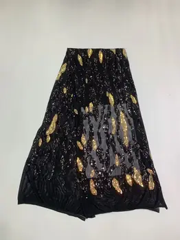 

New Fashion Black French Net Lace Fabric With Sequins Tulle Mesh Material For Evening Dress GN168 (5yards/lot)