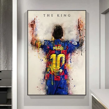 Póster de acuarela del rey Messi de Estrella del Fútbol abstracto, impresiones en lienzo, imágenes artísticas de pared para decoración del hogar, Cuadros