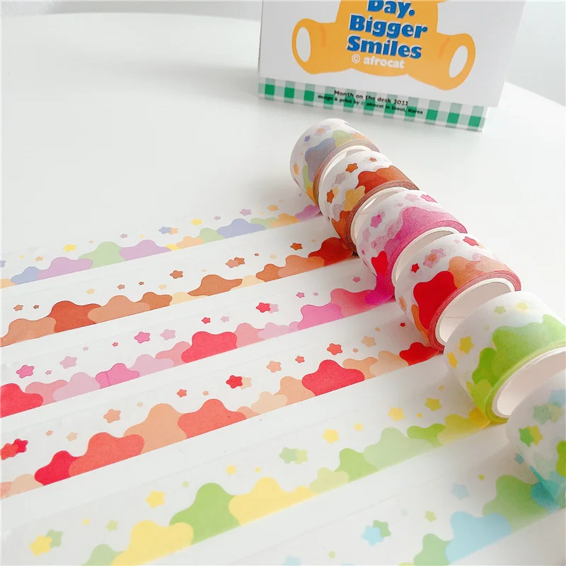 Gradient Color Star Cloud Washi Tape Korean Ins Hand Account Creative DIY Scene Sticker Stationery masking Decorative Tape 5m