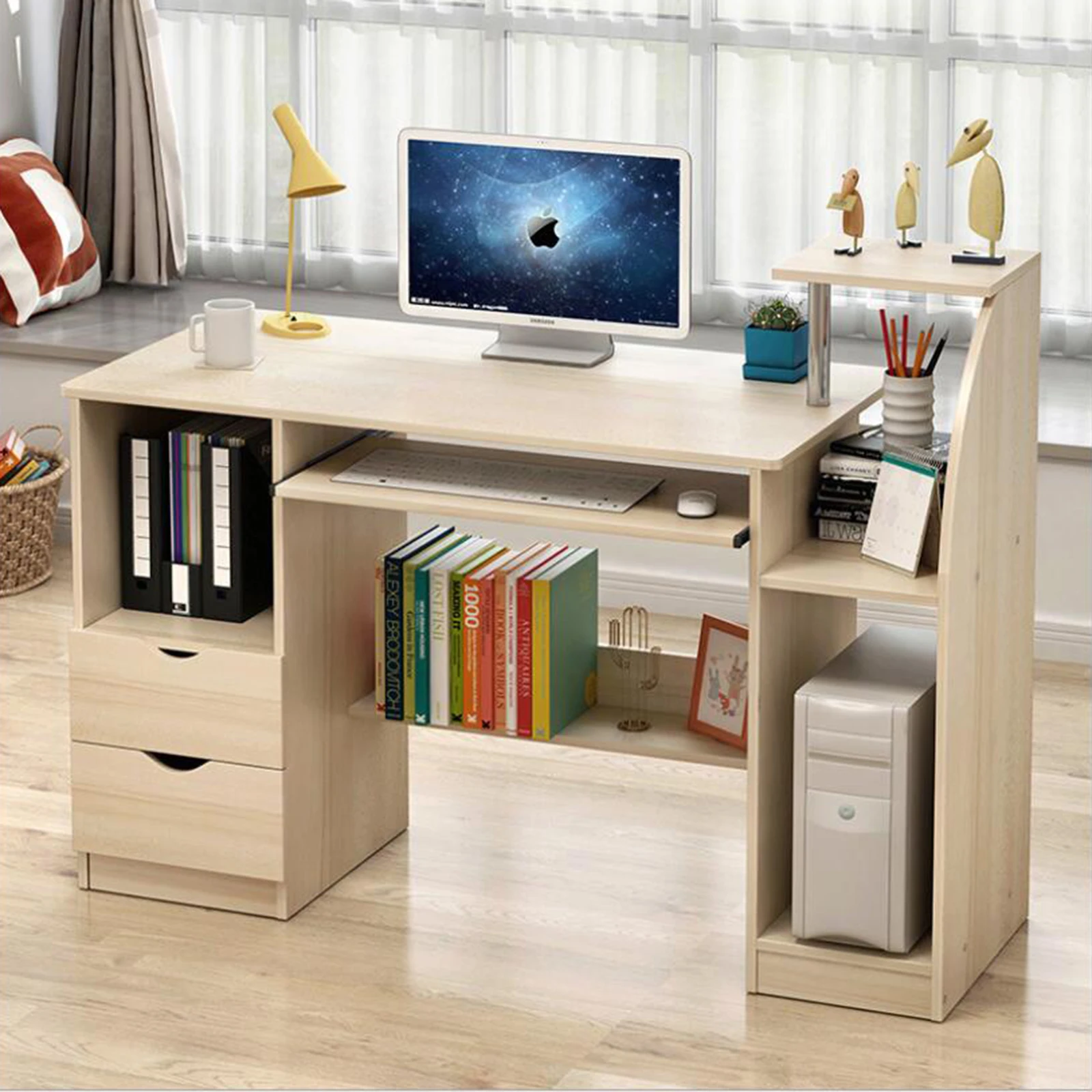 White/yellow Home Office Computer Desk Bookcase Workstation Study Table