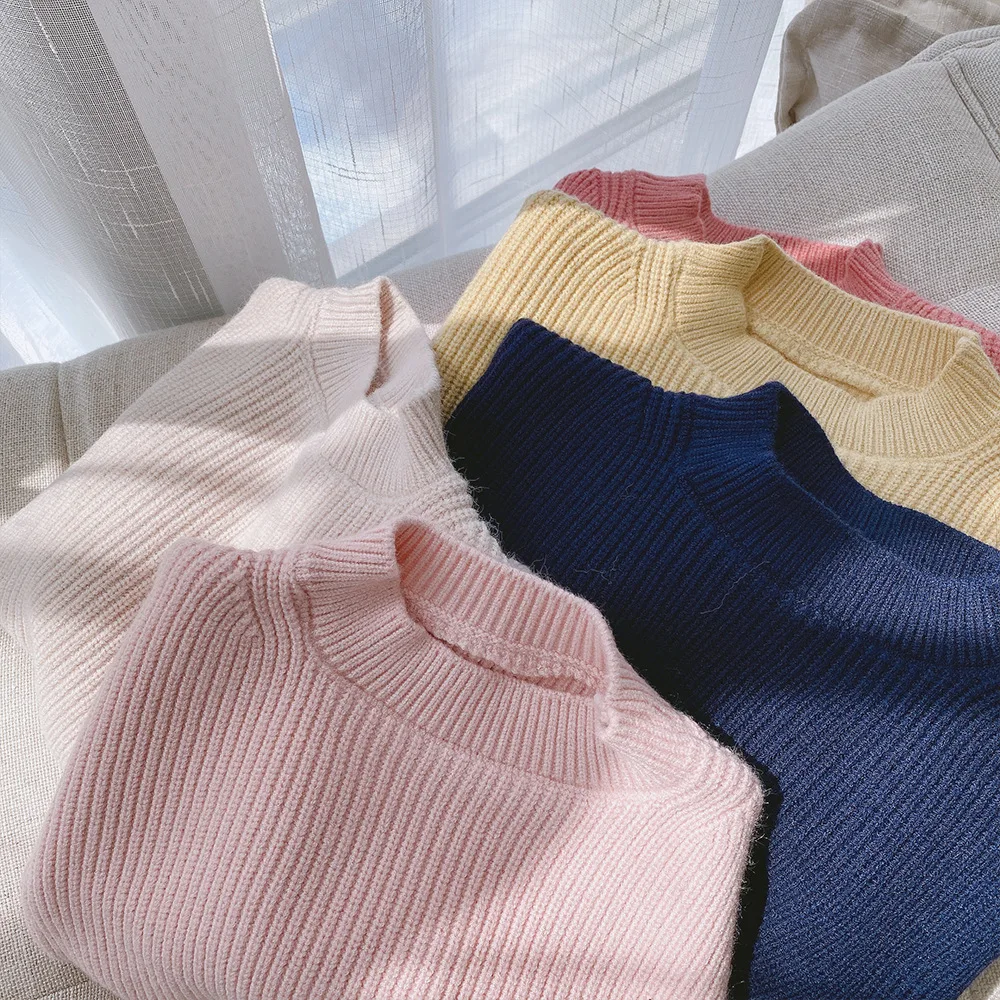 1-6Yrs Chidlren Girls Knitted Sweater Tops Soft Low Neck Tops Warm Autumn Girls Candy Colors Sweater Winter Clothing Outfits