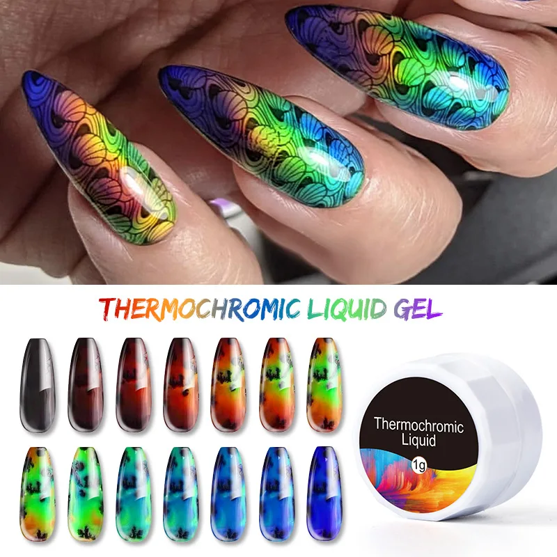 

SAVILAND Thermal Sensitive Liquid Auroras Nail Touch Omber Color Changing Nails Paint Gel Nail Art Black Base Gel Nail Polish