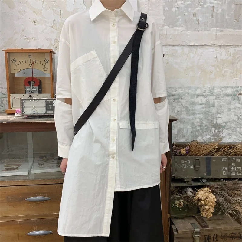 Под заказ плюс размер S-6XL! Новая мужская одежда модные черно-белые дихроматизм inordinance с длинным рукавом рубашки костюмы