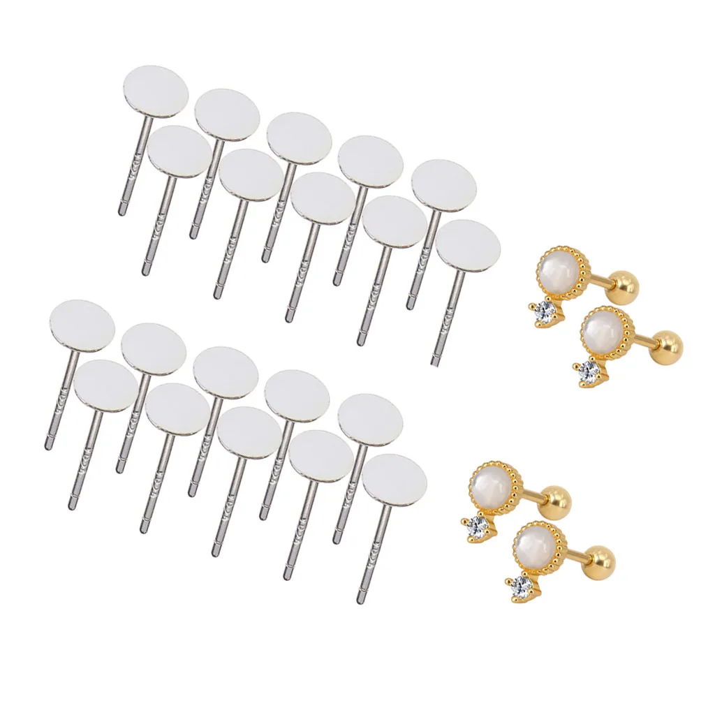 

10 Paris 10 Mm Long Pin Flat Pad Post Piercing Ear Stud Paste Beads Spacer Holder Pearl Base Pick (4 Sizes)