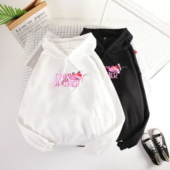 

Winter 5 Colors Hooded Pullovers Women Round Neck Long Sleeve Kawaii Sweatshirt Grils Cut Pink Panther Print Kpop Hoodie Clothes