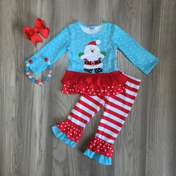 

baby Girl clothes girls christmas outfits santa claus top with stripe pant girls boutique clothes with accessories