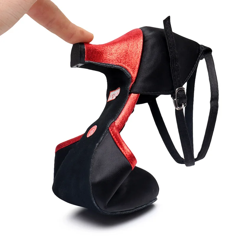 Women Standard Shoes Black Satin Closed Toe Ladies Ballroom Dance Shoes Soft Outsole Modern Dance Heeled 5cm/7cm 6