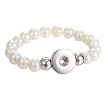 

Fashion Colorful Imitation pearl Beads snap Bracelets Bangles Flexible fit DIY 18mm snap buttons Jewelry wholesale bracelet