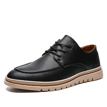 

Men Leather Flat Casual Shoes Comfortable Man Fashion Walking Sneakers Black Gray Male Trainer Outdoor Spring Autumn