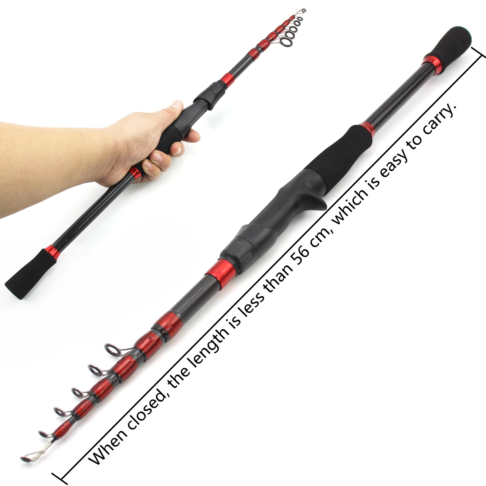 NEW 1.6m-2.7m Telescopic Fishing Rod Carbon Portable Spinning Casting Rod  Fast Ultralight Rod Lure Fishing Trout Pole Solid tip