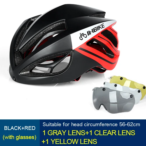 Red 3Lens INBIKE велосипедный шлем, велосипедный шлем, магнитные очки для горной дороги, велосипедные шлемы, солнцезащитные очки, велосипедные очки, 3 линзы, велосипедный шлем - Цвет: Red 3Lens