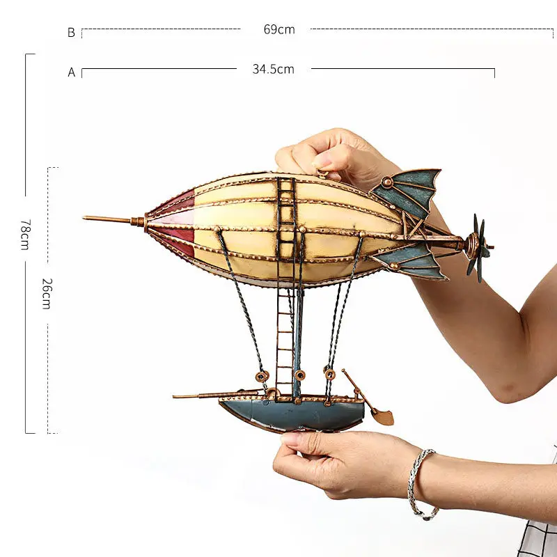 Retro Industrial Wind Wrought Iron Hot Air Balloon Airship Model Home Wall Decor Bar Restaurant Wall Hanging Accessories Crafts