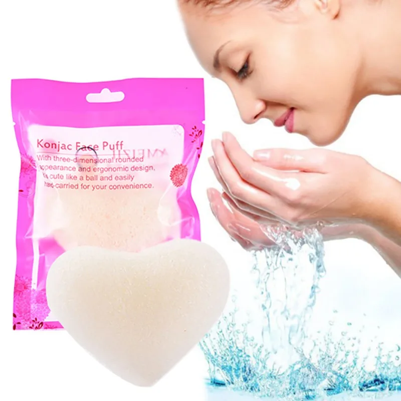 6 Colors Natural Konjac Fiber Face Wash Puff Cleansing Sponge Facial Cleaning Tool Heart Shape Exfoliator Products Hot New