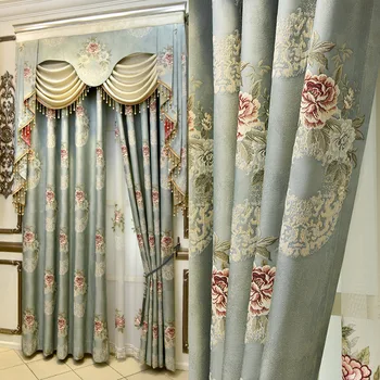 

European Style Curtains for Living Dining Room Bedroom.High Precision Relief Jacquard Shading Luxury Curtains