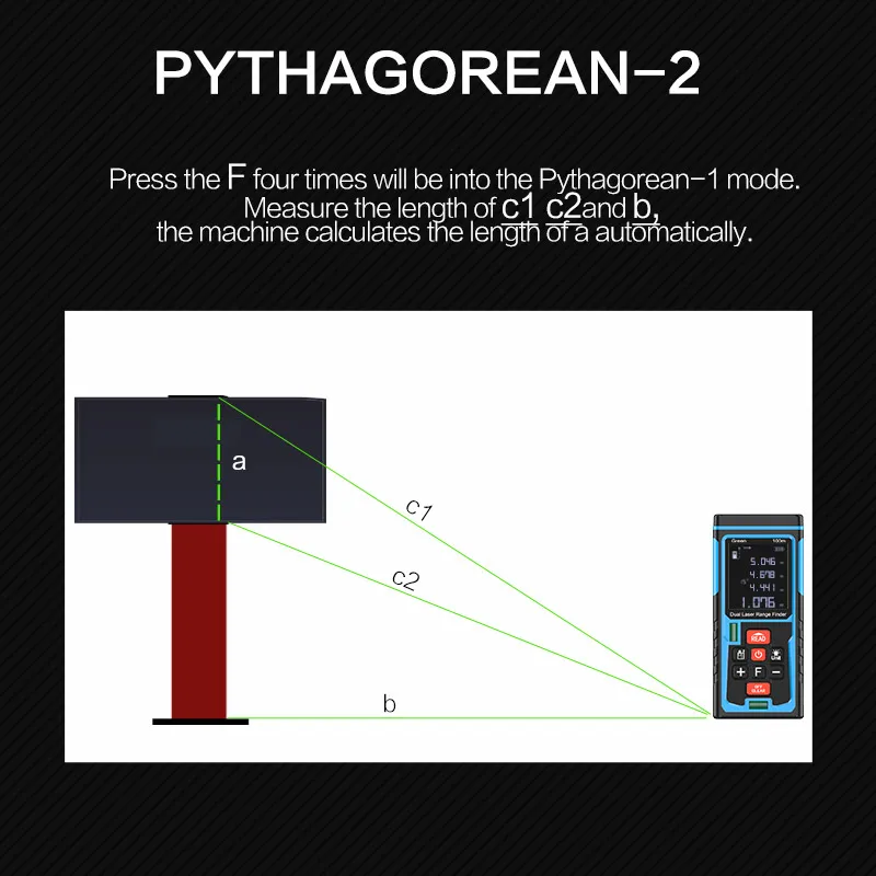 KIRA Laser Distance Meter Bothway Rangefinder Laser Range Finder Area Volume Pythagorean Measure Voice Functions Measuring Tool