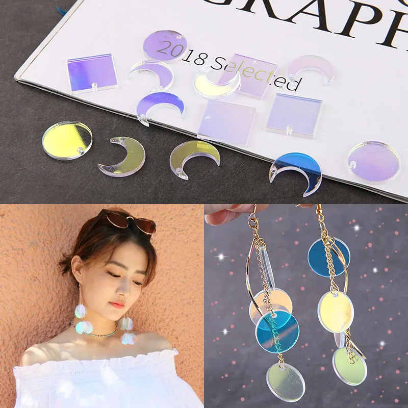 

10pcs ABColor Creative blingbling Trend Moon zheng fang yuan Sequins DIY Handmade Ear Clip Earrings Earrings Accessories