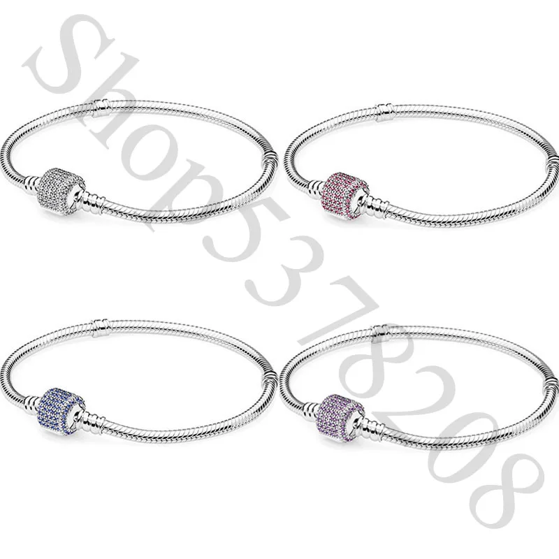 Authentic 925 Sterling Silver Moments Sparkling Pave Fashion Bracelet Fit Pandora Women Bead Charm Bangle Gift DIY Jewelry | Украшения и