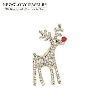 

Neoglory Christmas Clear Lucky Reindeer Brooches For Women/Men Trendy Crystal Pearl Pins Fashion Jewelry For Party Xmas Gifts