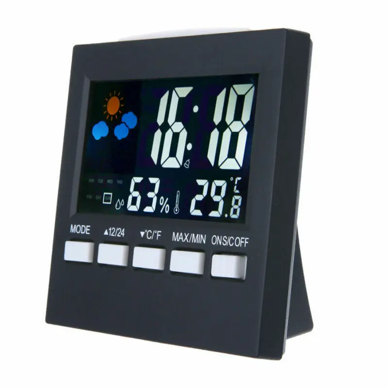 США сток цифровой дисплей термометр Влажность Часы Красочные ЖК-будильник календарь погода поп