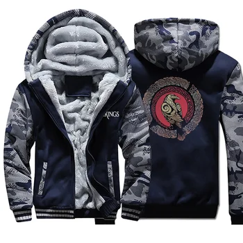 

Hot Sell Odin Vikings Mens Jackets 2020 Man Winter Warm Fleece Hooded Sweatshirts Coats Male Zipper camouflage Jacket Streetwear