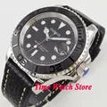 41mm Parnis Miyota 8215 5ATM automatische herren uhr zifferblatt schwarz saphirglas leucht keramik lünette datum fenster P888-in Mechanische Uhren aus Uhren bei