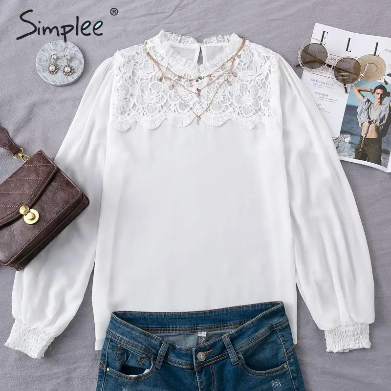 Simplee Лоскутная кружевная шифоновая блузка с вышивкой элегантная открытая