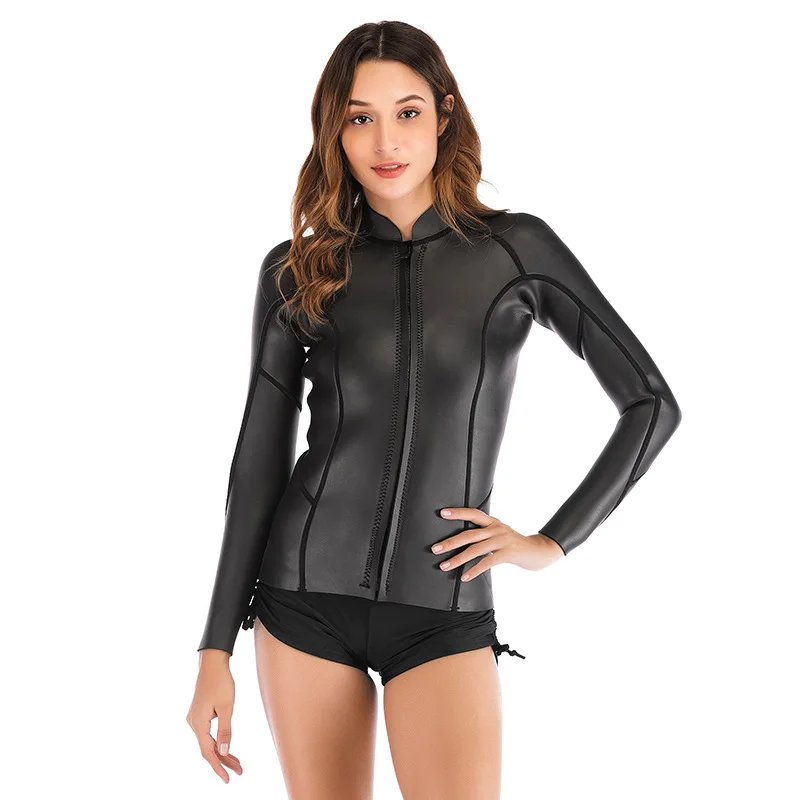 SBART 2MM Thermal Neoprene Diving Suit Jacket Female Long Sleeve Smooth Skin Open Cell Wetsuit Tops Snorkel Swimming Suit