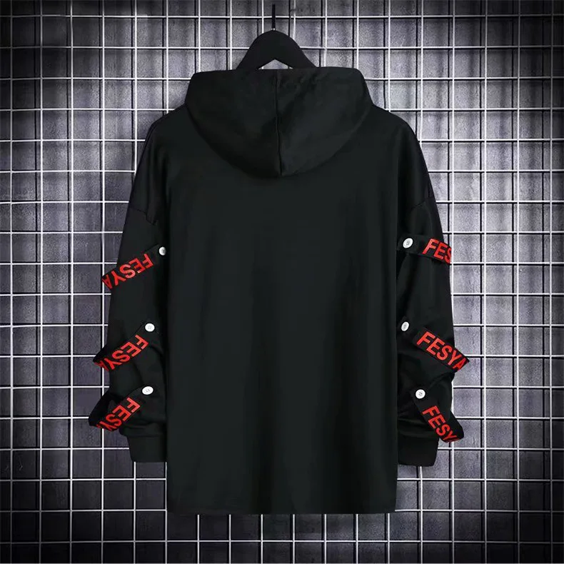 HOUZHOU Autumn Men's Hoodie Sweatshirt Casual Black Hoodies Tops Techwear Hip Hop Harajuku Patchwork Japanese Streetwear Men