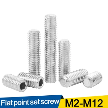Hexagon Hex Socket Set Screw Flat Point Allen Head M2 M2.5 M3 M4 M5 M6 M8 M10 M12 Grub Screw Stainless Steel Headless Set Screw 1
