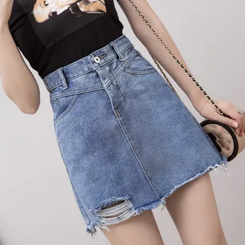 

Short Skirt Woman Ripped Jeans Wrap Skirts Clothing Vintage Harajuku new Summer The New Streetwear High Waisted Blue Fashion